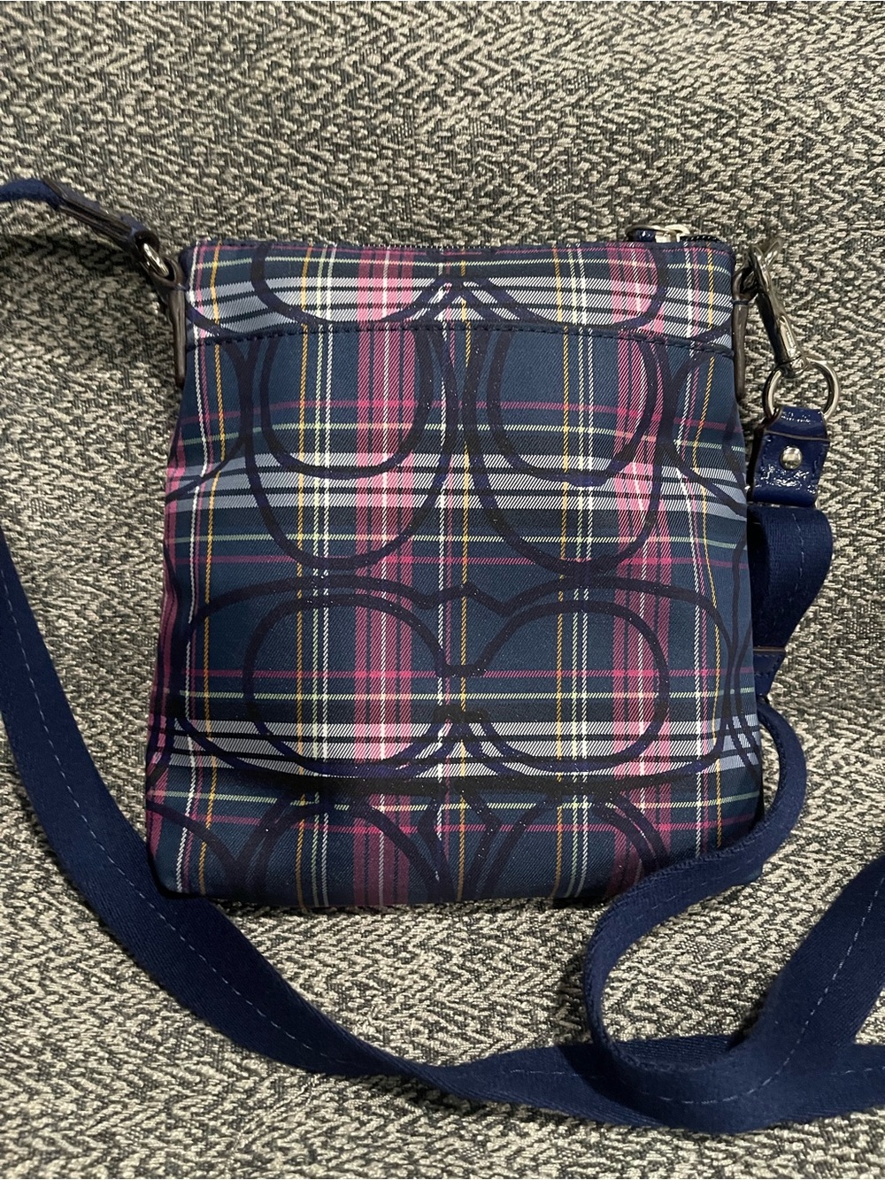 Coach Navy Tartan Plaid Poppy Crossbody with Pink and Yellow Accents - Picture 4 of 6